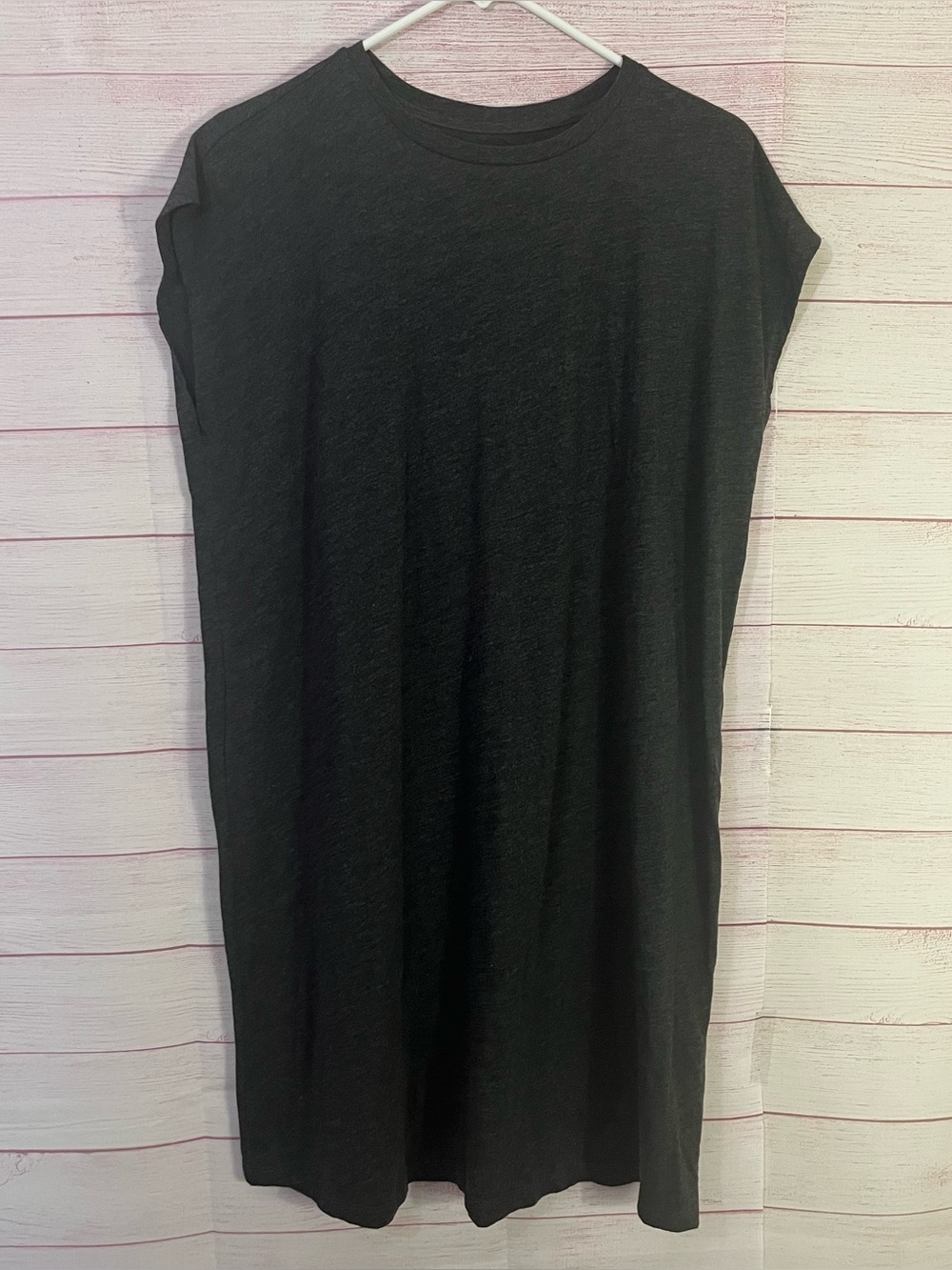 Eileen Fisher 100% Organic Cotton Gray Short Sleeve Jersey Dress Size Small